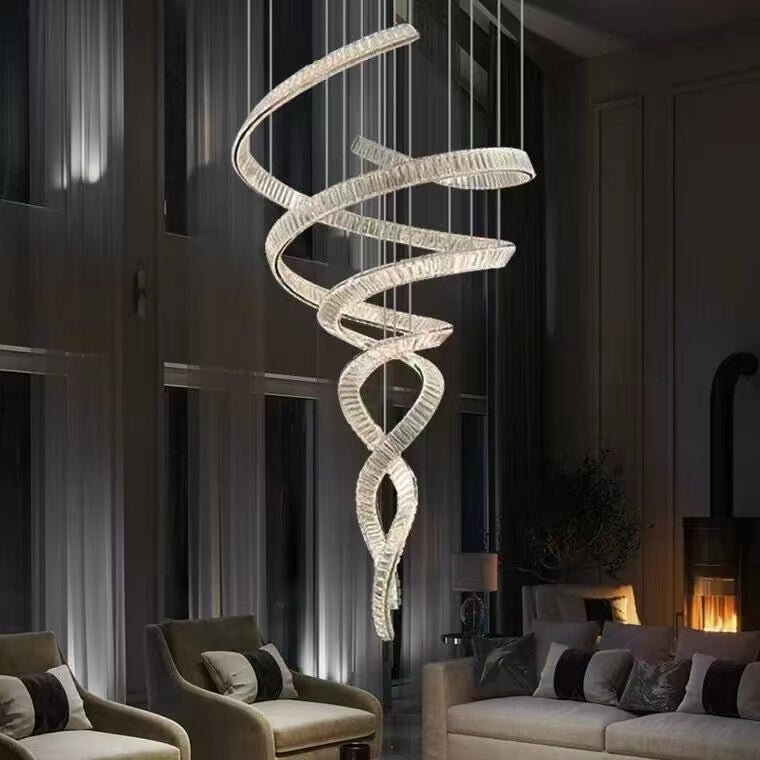 Designer Foyer Living Room Ceiling Light Fixture Stylish Spiral Crystal Chandelier For Hotel Entrance - briglamps