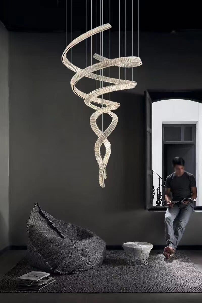 Designer Foyer Living Room Ceiling Light Fixture Stylish Spiral Crystal Chandelier For Hotel Entrance - briglamps