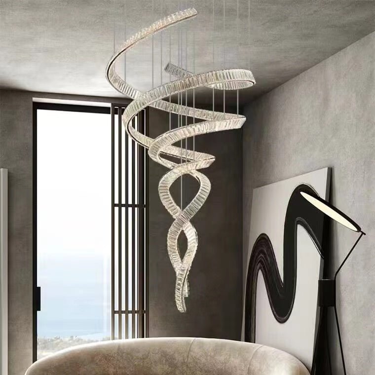 Designer Foyer Living Room Ceiling Light Fixture Stylish Spiral Crystal Chandelier For Hotel Entrance - briglamps