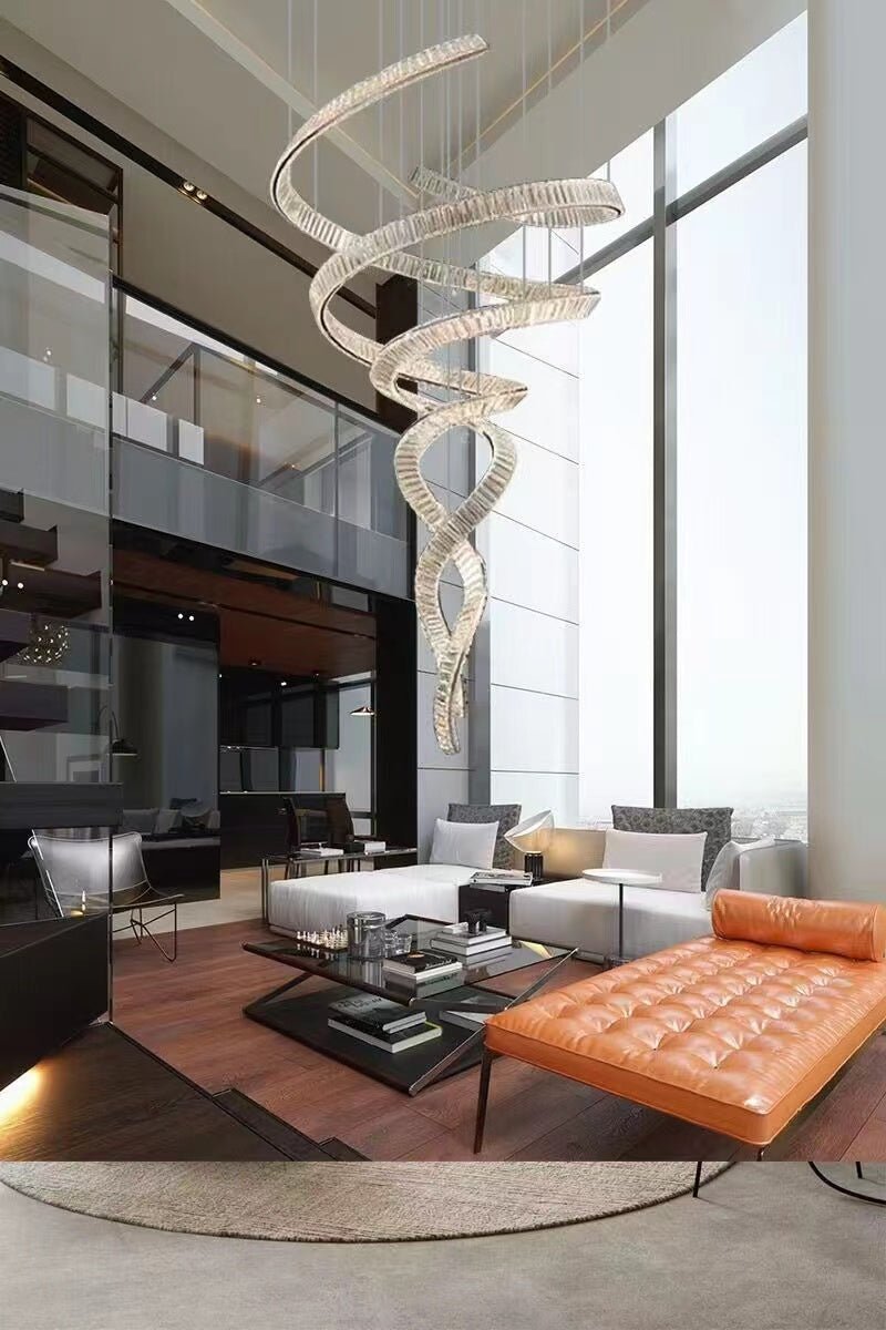 Designer Foyer Living Room Ceiling Light Fixture Stylish Spiral Crystal Chandelier For Hotel Entrance - briglamps