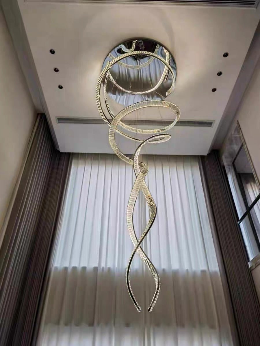 Designer Foyer Living Room Ceiling Light Fixture Stylish Spiral Crystal Chandelier For Hotel Entrance - briglamps