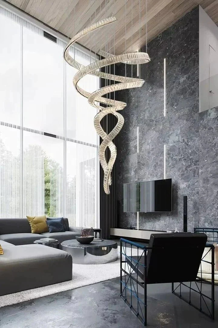 Designer Foyer Living Room Ceiling Light Fixture Stylish Spiral Crystal Chandelier For Hotel Entrance - briglamps