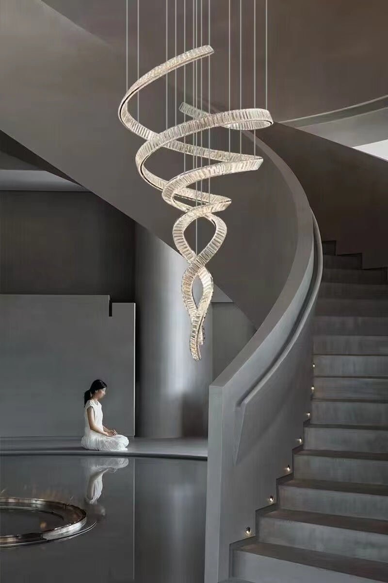Designer Foyer Living Room Ceiling Light Fixture Stylish Spiral Crystal Chandelier For Hotel Entrance - briglamps