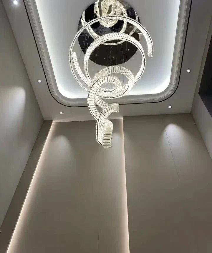 Designer Foyer Living Room Ceiling Light Fixture Stylish Spiral Crystal Chandelier For Hotel Entrance - briglamps