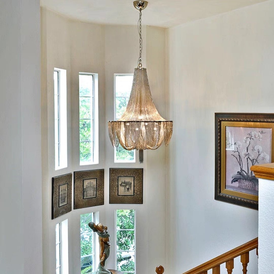 Designer Models Oversized Aluminium Long Tassel Pendant Chendelier for Large Living Room/Staircase/Villa - briglamps