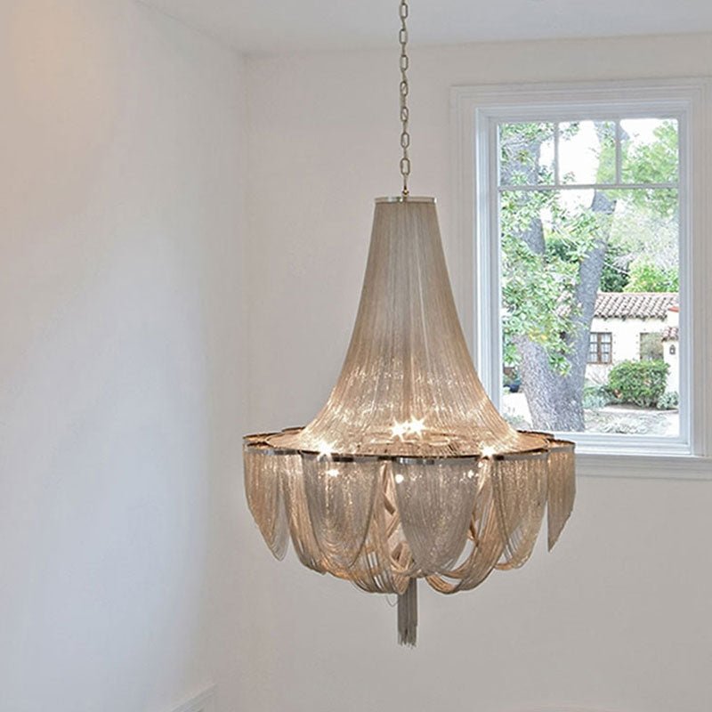 Designer Models Oversized Aluminium Long Tassel Pendant Chendelier for Large Living Room/Staircase/Villa - briglamps