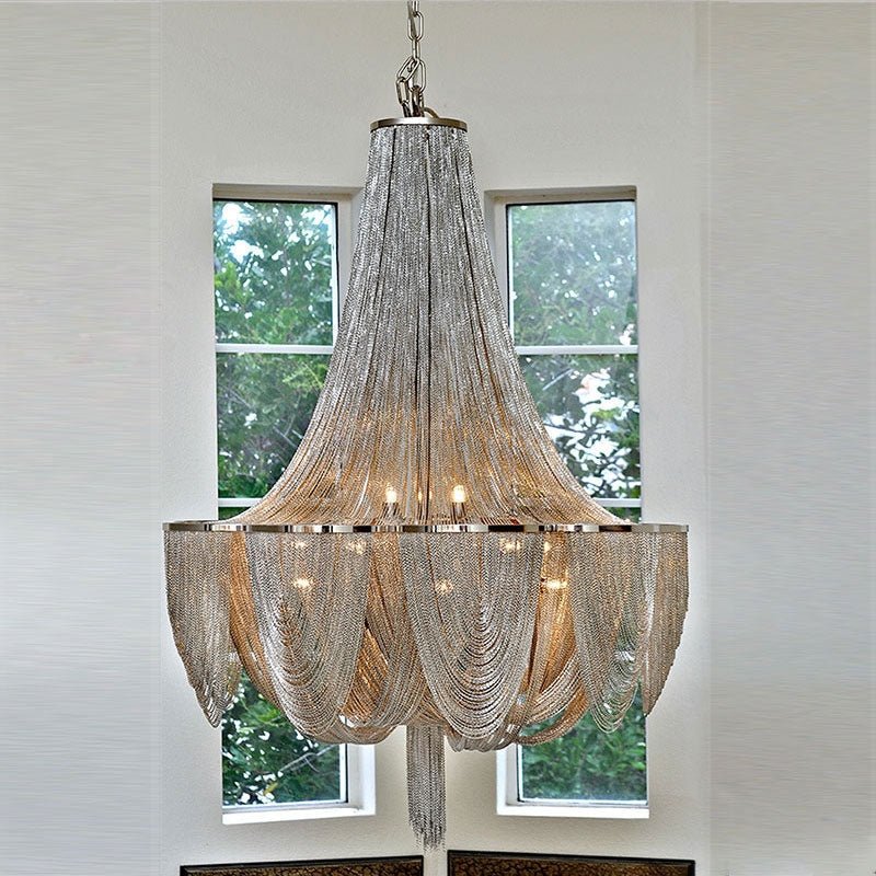 Designer Models Oversized Aluminium Long Tassel Pendant Chendelier for Large Living Room/Staircase/Villa - briglamps