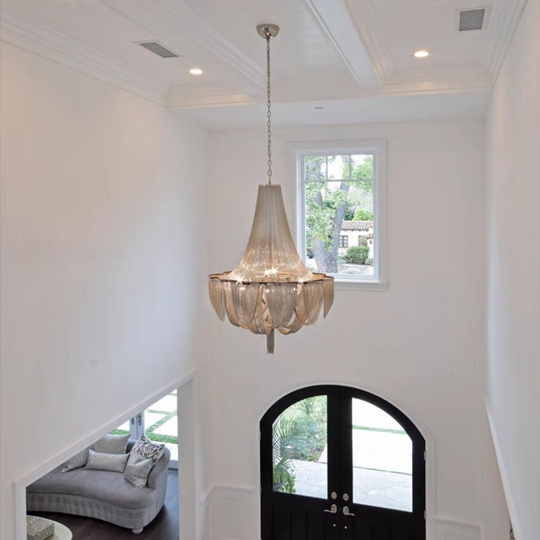 Designer Models Oversized Aluminium Long Tassel Pendant Chendelier for Large Living Room/Staircase/Villa - briglamps