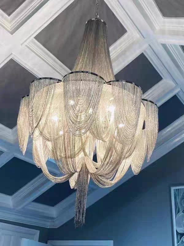 Designer Models Oversized Aluminium Long Tassel Pendant Chendelier for Large Living Room/Staircase/Villa - briglamps