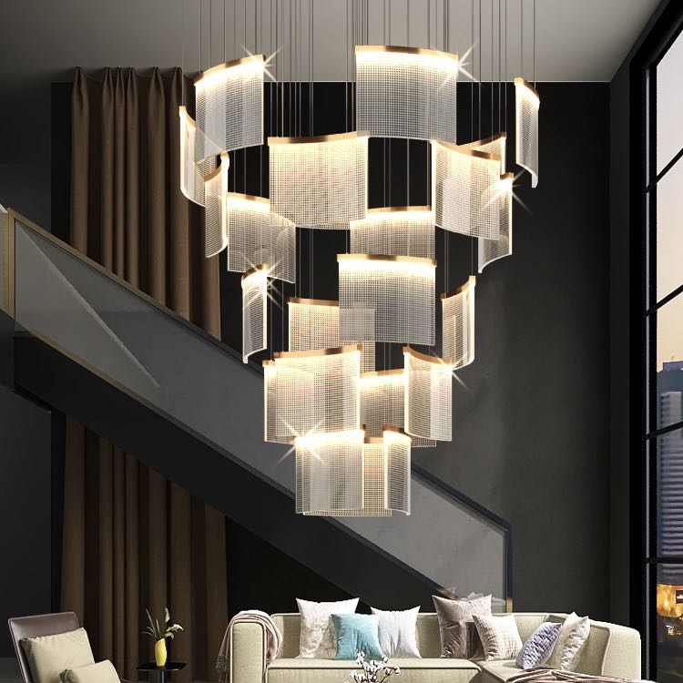 Designer Tile Chandelier For Foyer And High Ceiling Living Room - Brig Lighting