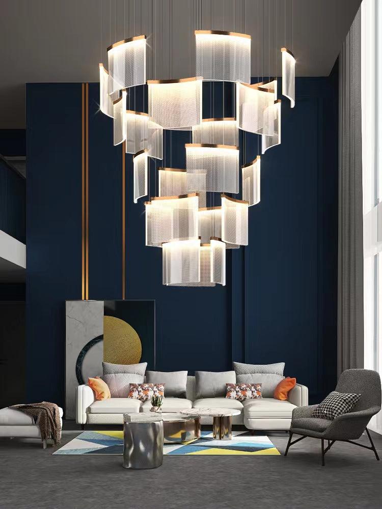 Designer Tile Chandelier For Foyer And High Ceiling Living Room - Brig Lighting