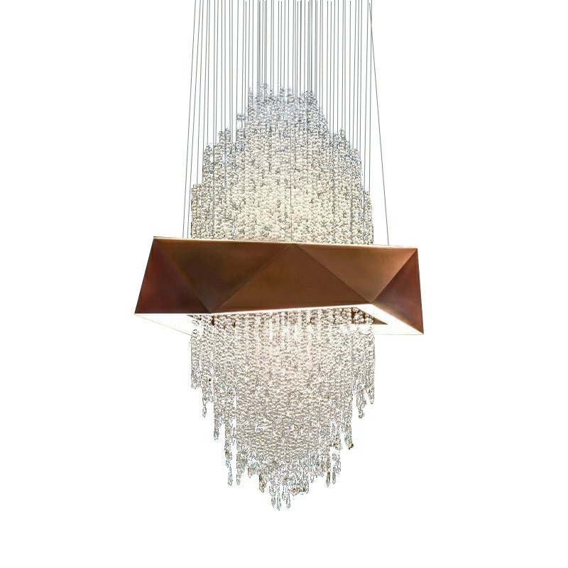 Duplex Living Room Crystal Pendant Chandelier Luxury Hotel Entryway Ceiling Light Fixture In Gold Finish - briglamps