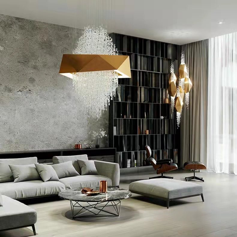 Duplex Living Room Crystal Pendant Chandelier Luxury Hotel Entryway Ceiling Light Fixture In Gold Finish - briglamps