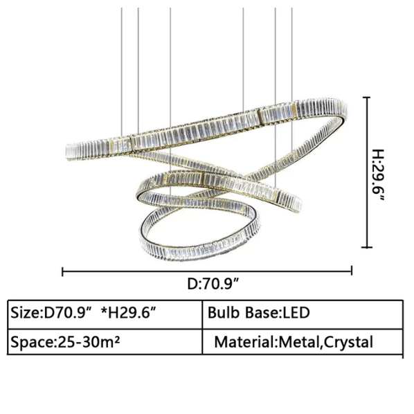 Elegant Restaurant Rings Crystal Chandelier Foyer Living Room Ceiling Pendant Light Fixture - briglamps