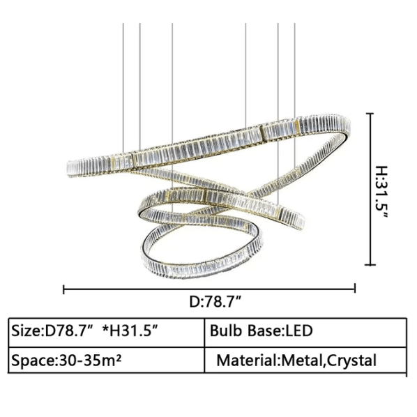 Elegant Restaurant Rings Crystal Chandelier Foyer Living Room Ceiling Pendant Light Fixture - briglamps
