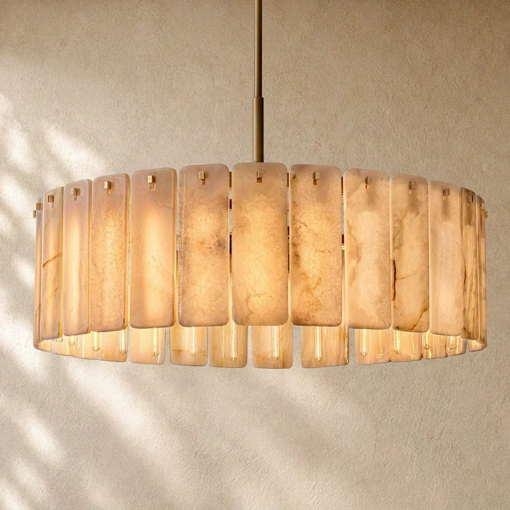 Calametta Onyx Round Chandelier - Lacquered Burnished Brass / 48’’