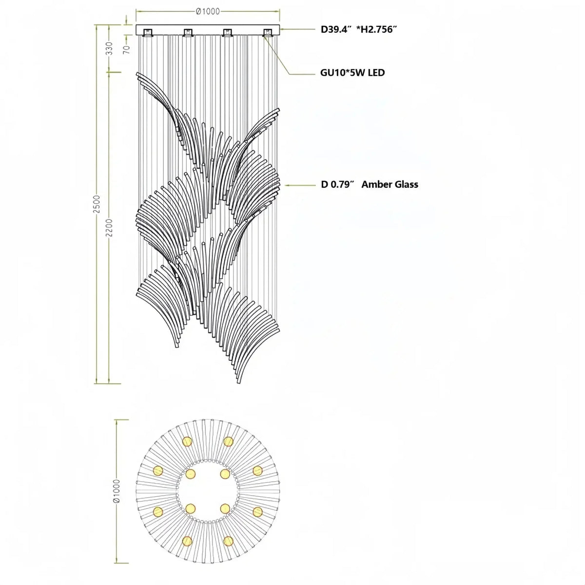 European Style Spiral Glass Chandelier for Staircase/Foyer/Hotel/Villa - Brig Lighting