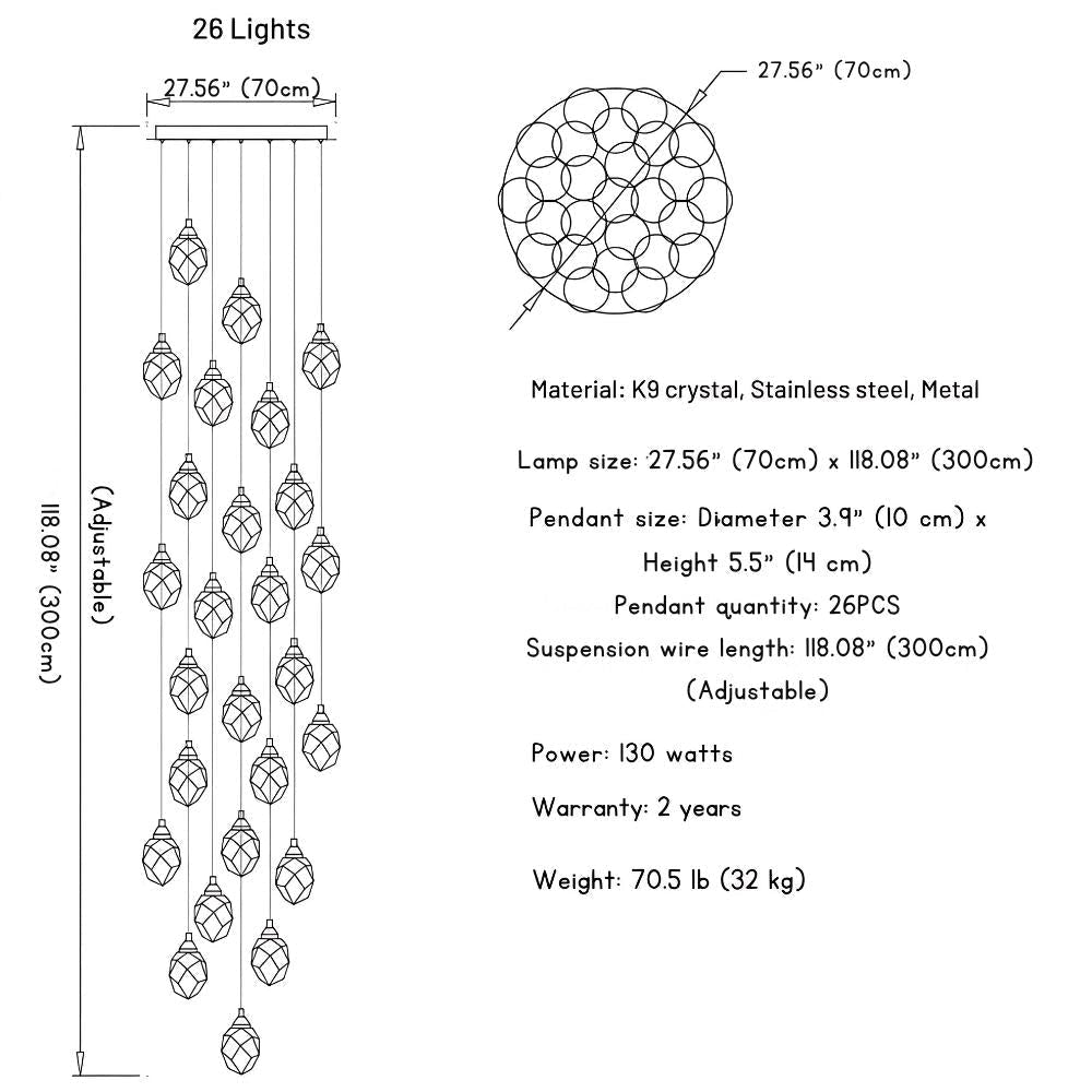 Eve Modern Crystal Chandelier for Staircase - Brig Lighting