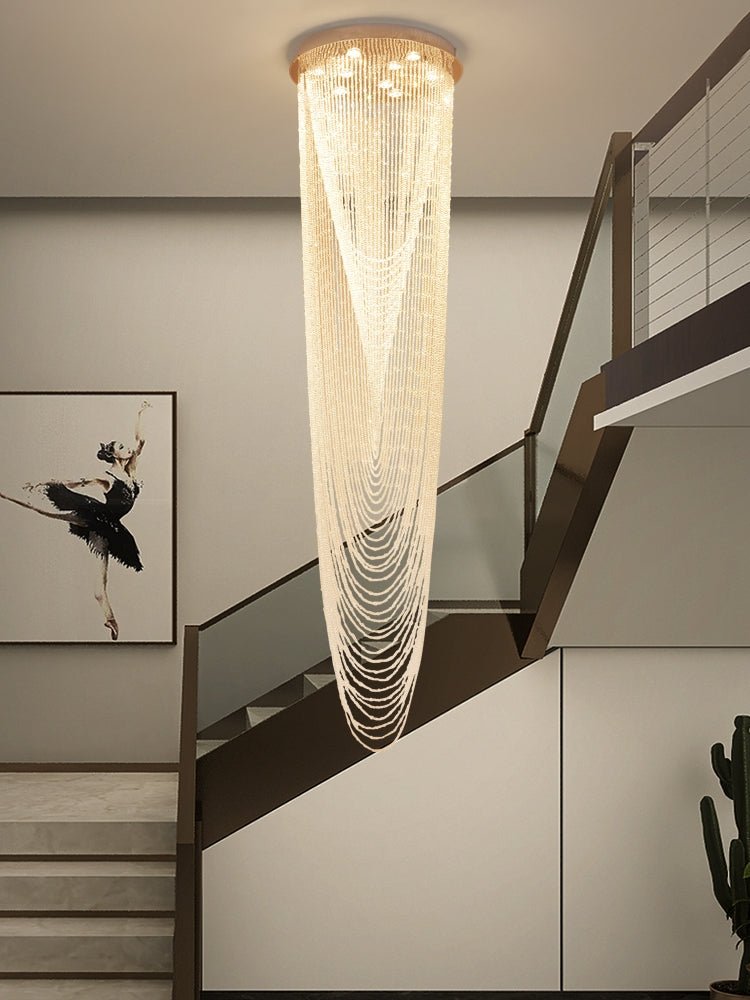 Extra Large Affordable Luxury Tiered Tassel Watefall Crystal Chandelier for Spiral Staircase/Villa/Hotel Lobby/Foyer - briglamps