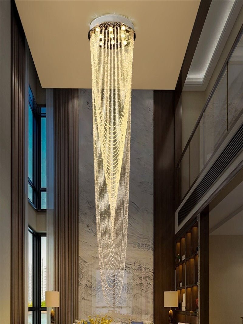 Extra Large Affordable Luxury Tiered Tassel Watefall Crystal Chandelier for Spiral Staircase/Villa/Hotel Lobby/Foyer - briglamps