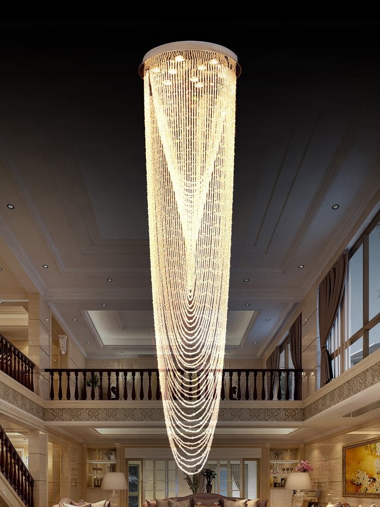 Extra Large Affordable Luxury Tiered Tassel Watefall Crystal Chandelier for Spiral Staircase/Villa/Hotel Lobby/Foyer - briglamps