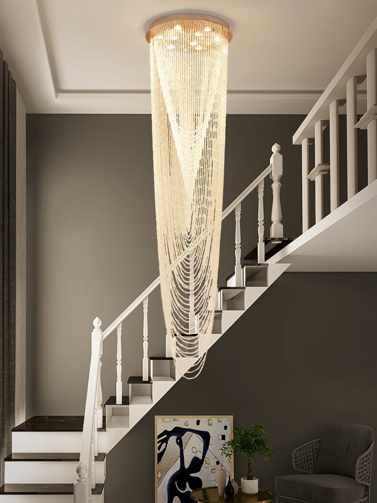 Extra Large Affordable Luxury Tiered Tassel Watefall Crystal Chandelier for Spiral Staircase/Villa/Hotel Lobby/Foyer - briglamps