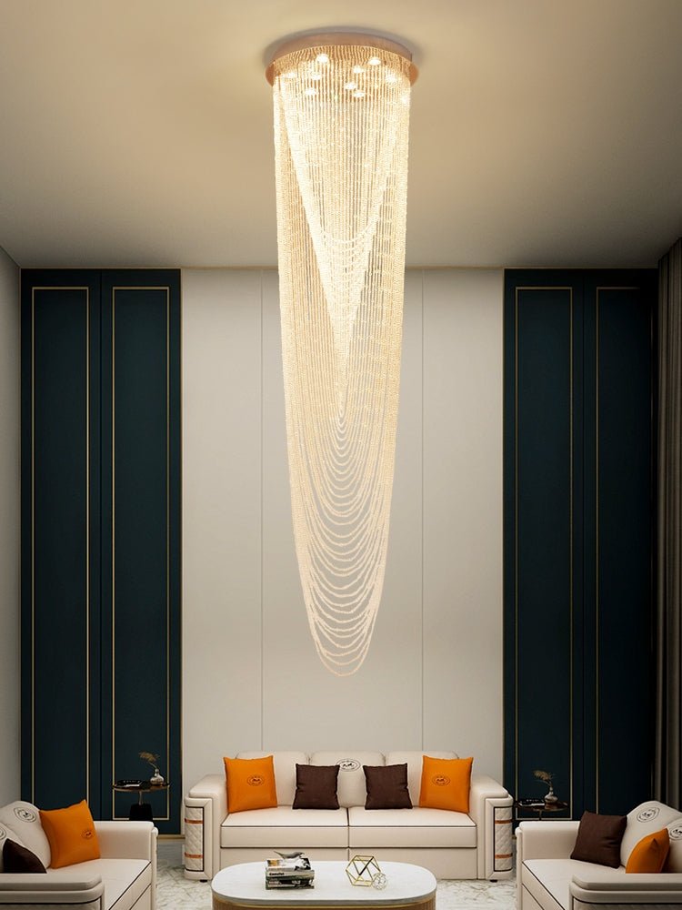 Extra Large Affordable Luxury Tiered Tassel Watefall Crystal Chandelier for Spiral Staircase/Villa/Hotel Lobby/Foyer - briglamps