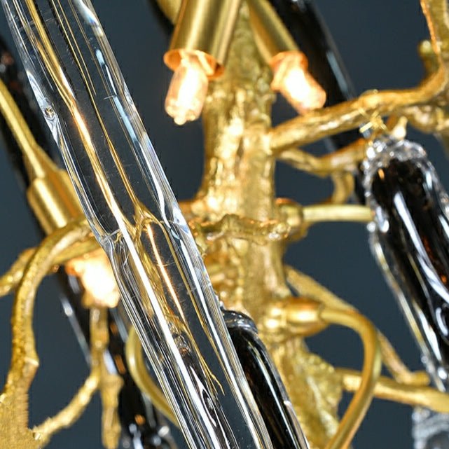 Extra Large Brass Tree Branch LED Chandelier Crystal Bar Drops Ceiling Light Fixture For Foyer Living Room Hall - briglamps