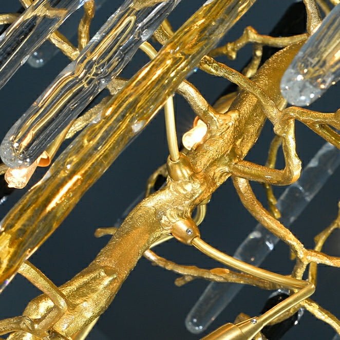 Extra Large Brass Tree Branch LED Chandelier Crystal Bar Drops Ceiling Light Fixture For Foyer Living Room Hall - briglamps
