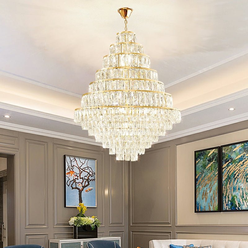 Extra Large Decorative Crystal Chandelier Foyer Hall Ceiling Light Fixture For Staircase In Gold/ Chrome - briglamps