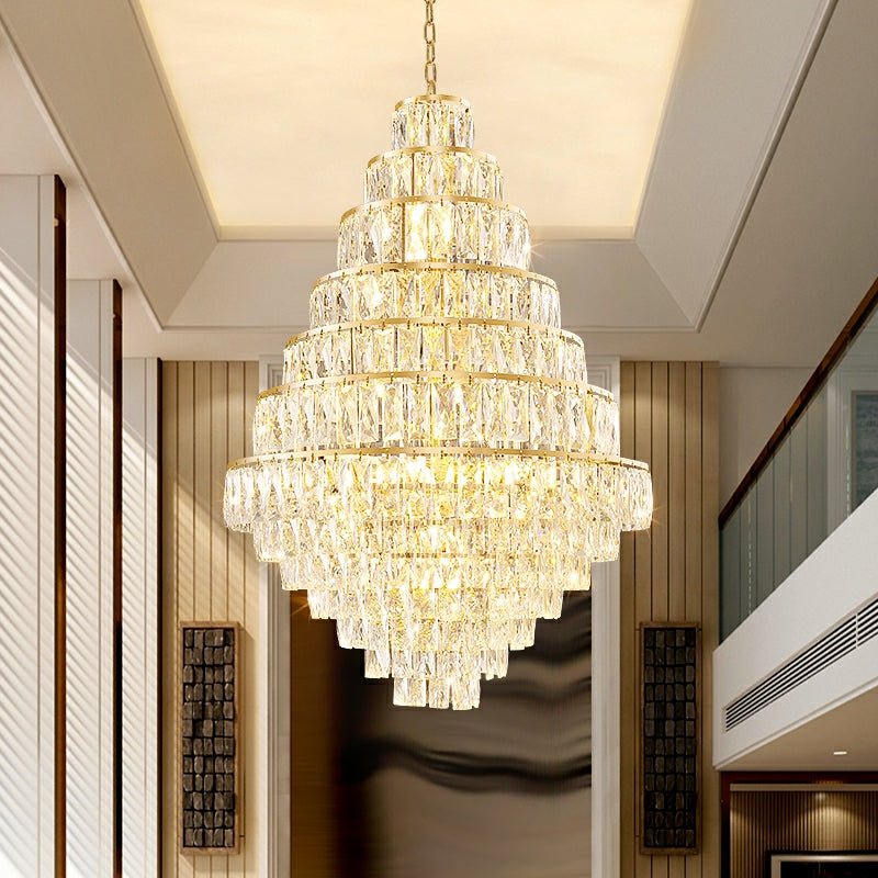 Extra Large Decorative Crystal Chandelier Foyer Hall Ceiling Light Fixture For Staircase In Gold/ Chrome - briglamps