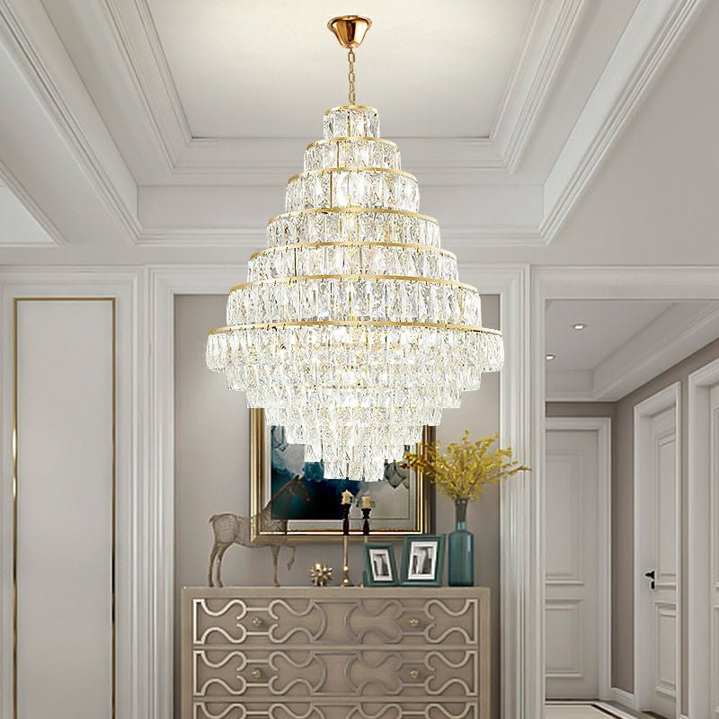 Extra Large Decorative Crystal Chandelier Foyer Hall Ceiling Light Fixture For Staircase In Gold/ Chrome - briglamps