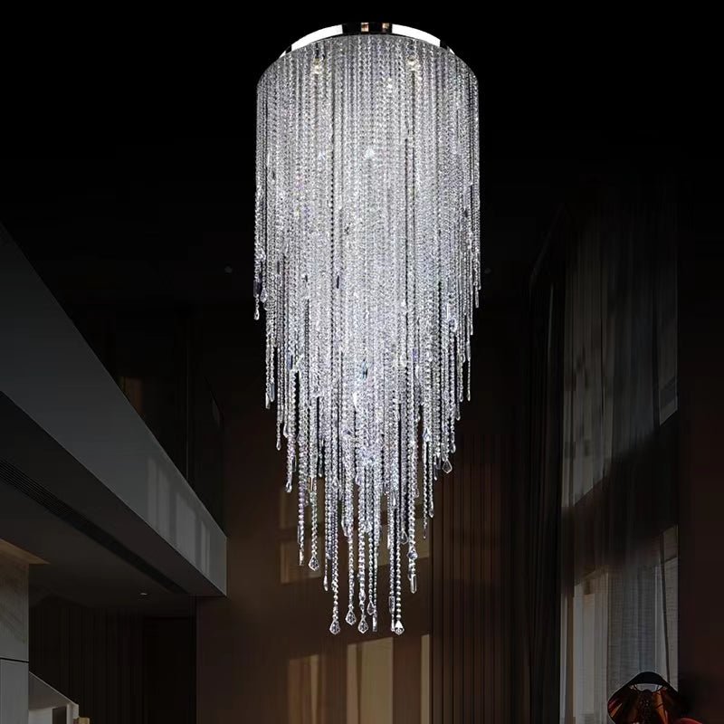 Extra Large Flush Mount Crystal Tassel Pendant Chandelier for Living Room/High - Ceiling Room/Foyer - briglamps