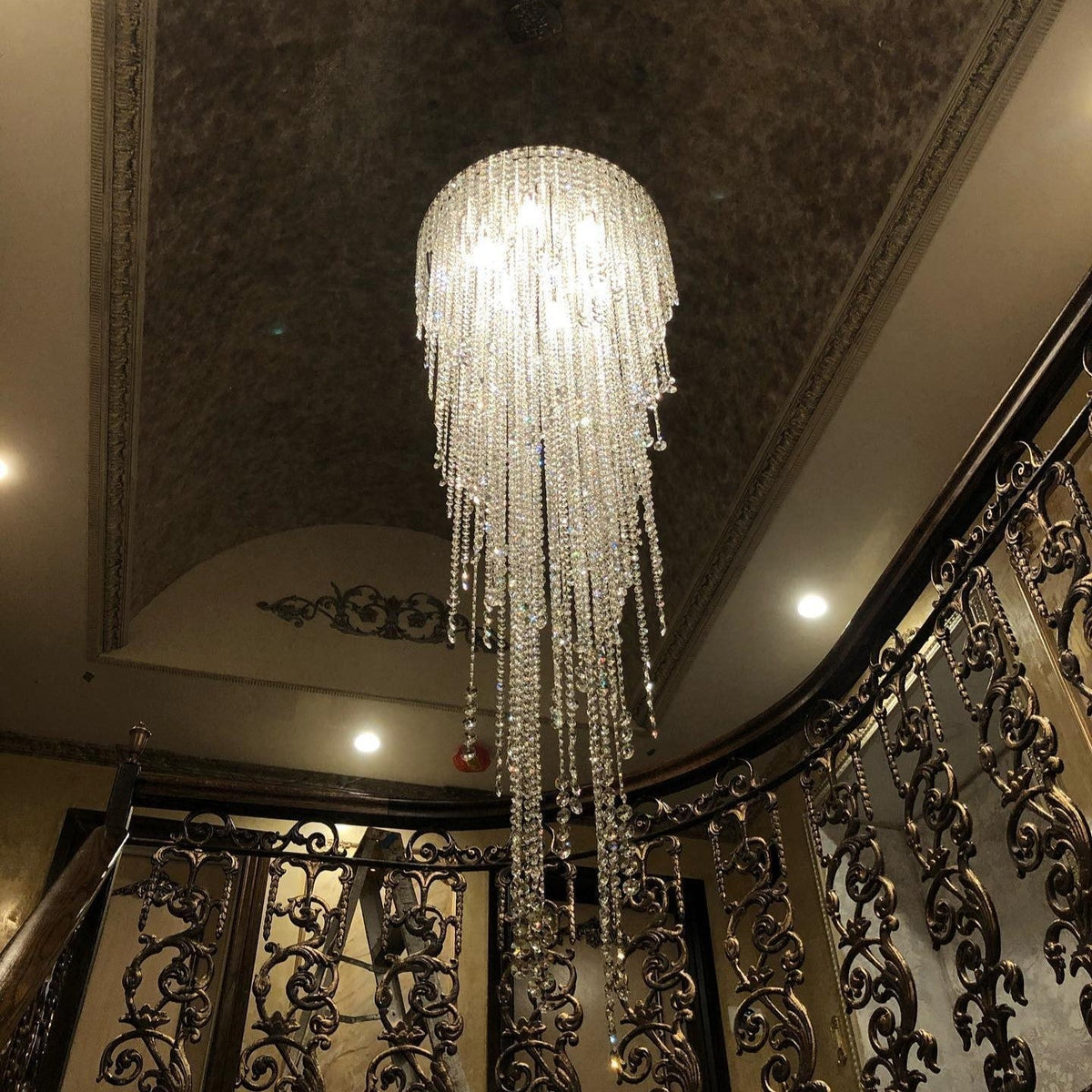 Extra Large Flush Mount Crystal Tassel Pendant Chandelier for Living Room/High - Ceiling Room/Foyer - briglamps