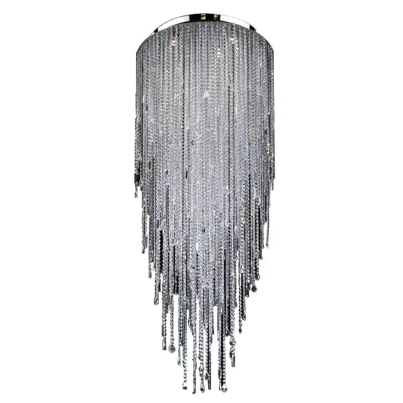 Extra Large Flush Mount Crystal Tassel Pendant Chandelier for Living Room/High - Ceiling Room/Foyer - briglamps