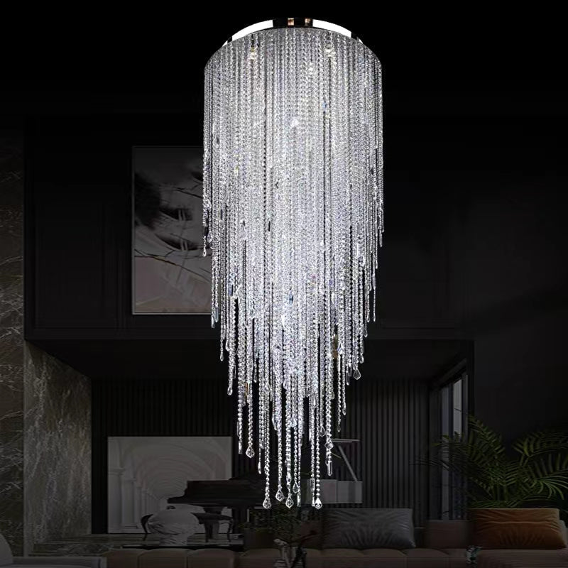 Extra Large Flush Mount Crystal Tassel Pendant Chandelier for Living Room/High - Ceiling Room/Foyer - briglamps