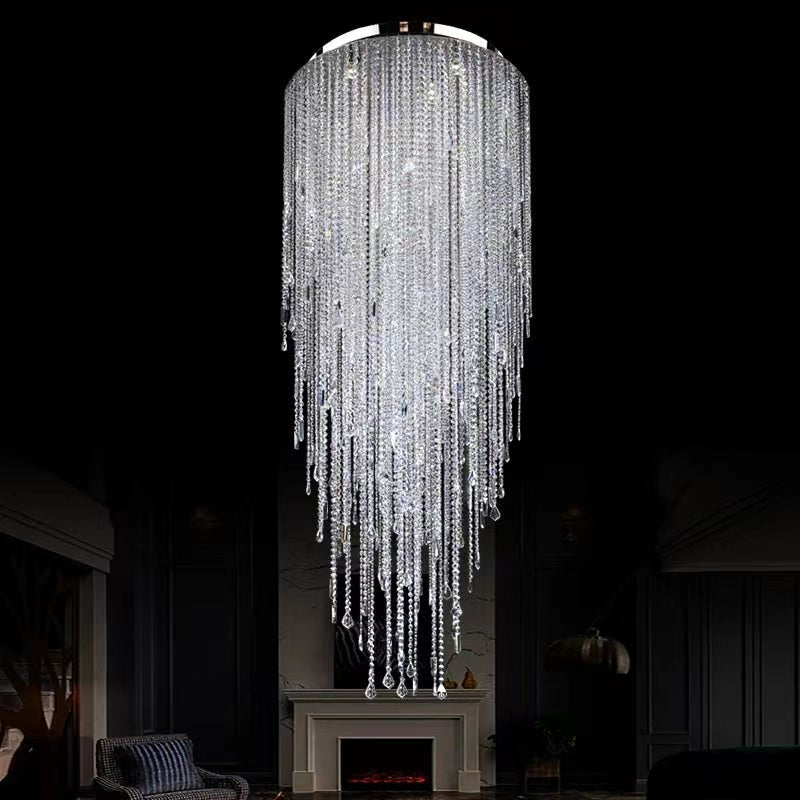 Extra Large Flush Mount Crystal Tassel Pendant Chandelier for Living Room/High - Ceiling Room/Foyer - briglamps