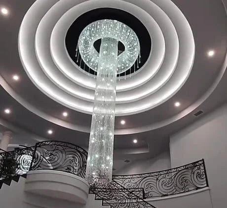 Extra Large Flush Mount Silver Waterfall Luxury Ceiling Crystal Chandelier for High - ceiling Living Room/Duplex Hall - briglamps