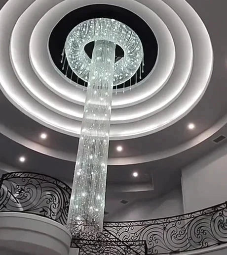 Extra Large Flush Mount Silver Waterfall Luxury Ceiling Crystal Chandelier for High - ceiling Living Room/Duplex Hall - briglamps