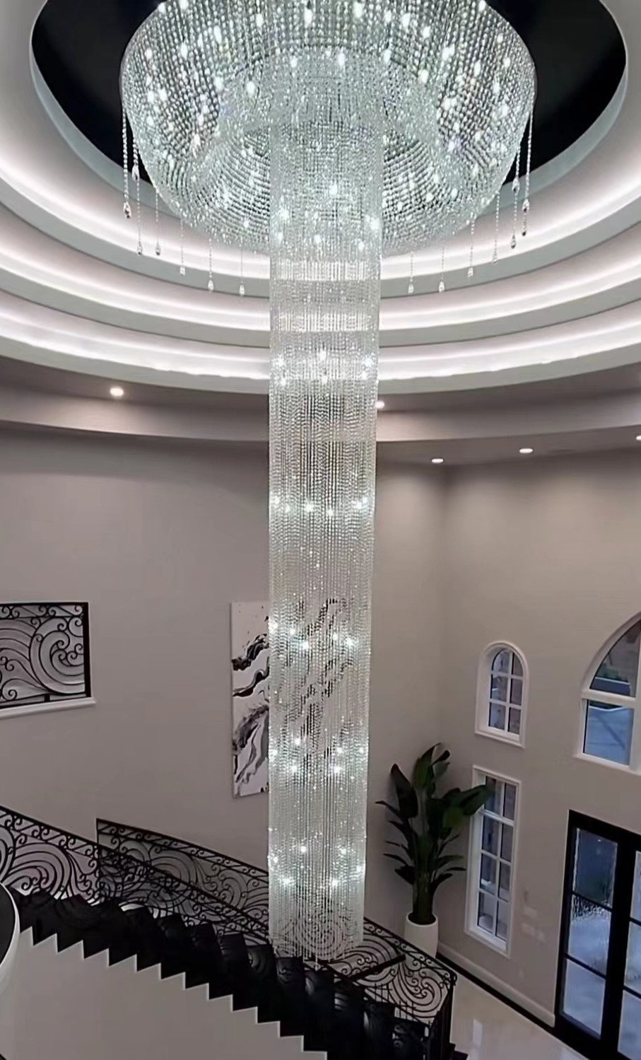 Extra Large Flush Mount Silver Waterfall Luxury Ceiling Crystal Chandelier for High - ceiling Living Room/Duplex Hall - briglamps
