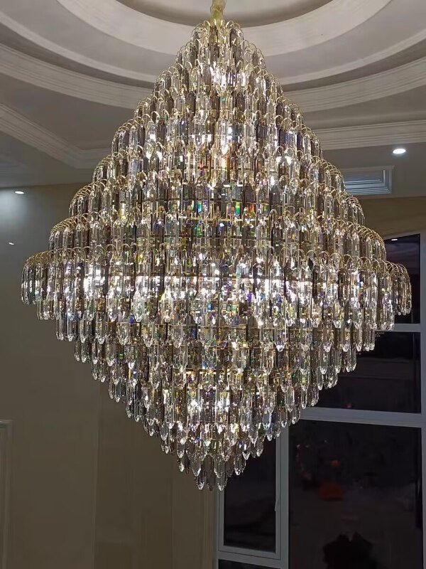 Extra Large Foyer Decorative Crystal Lighting Fixture Living Room Crystal Chandelier For Entryway Staircase - briglamps