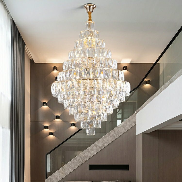 Extra Large Foyer Pure Crystal Ceiling Light Fixture Living Room Entrance Staircase Chandelier - briglamps