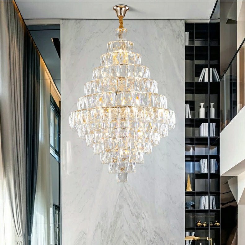Extra Large Foyer Pure Crystal Ceiling Light Fixture Living Room Entrance Staircase Chandelier - briglamps