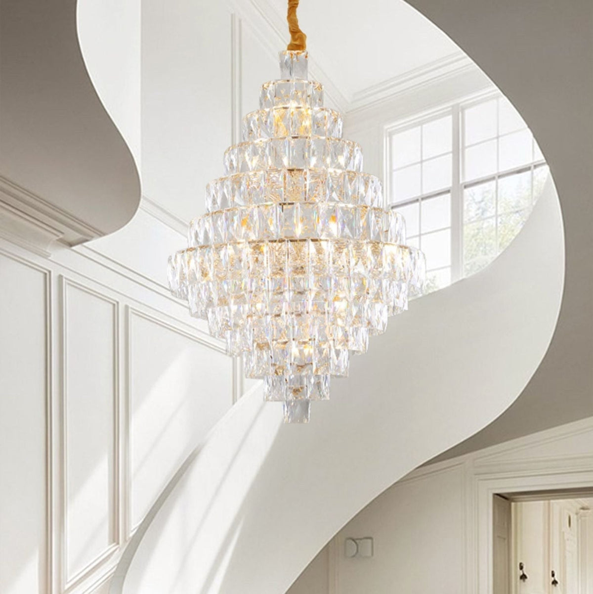 Extra Large Foyer Pure Crystal Ceiling Light Fixture Living Room Entrance Staircase Chandelier - briglamps