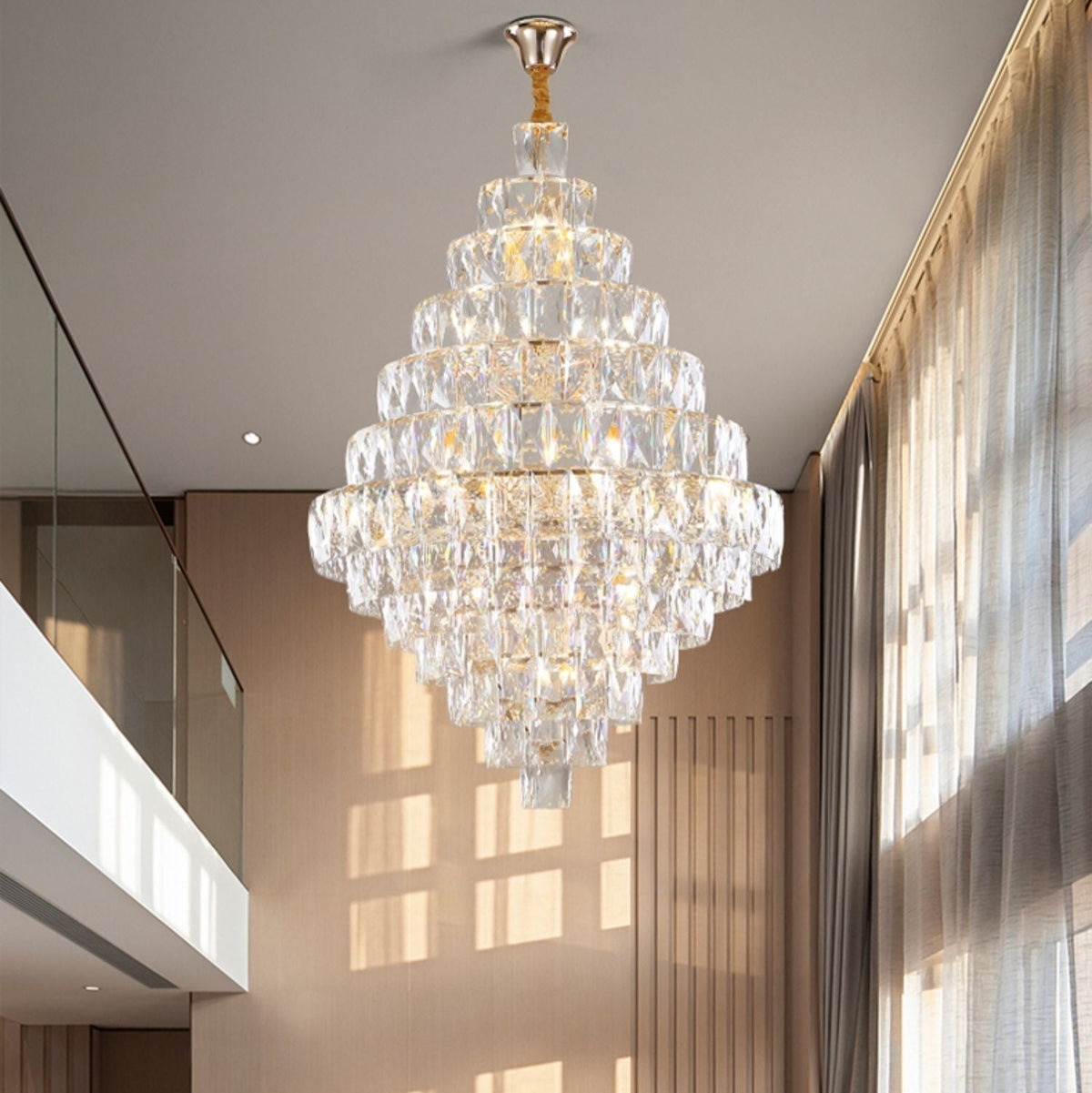 Extra Large Foyer Pure Crystal Ceiling Light Fixture Living Room Entrance Staircase Chandelier - briglamps