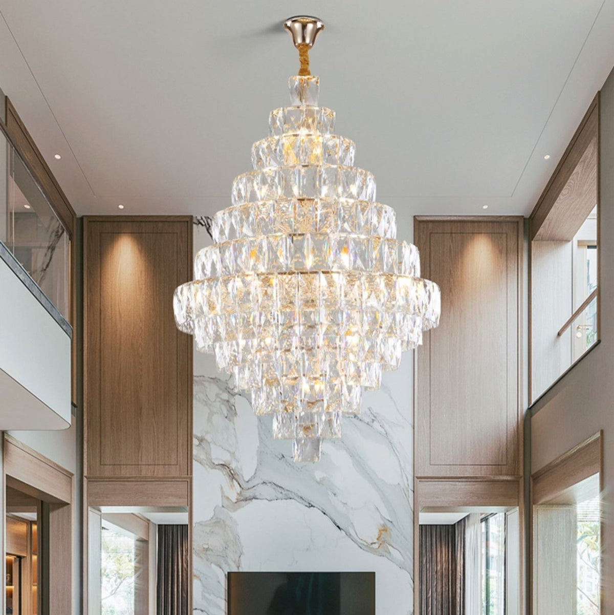 Extra Large Foyer Pure Crystal Ceiling Light Fixture Living Room Entrance Staircase Chandelier - briglamps