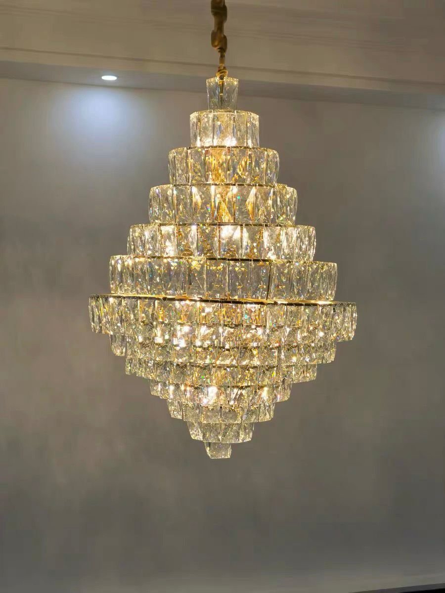 Extra Large Foyer Pure Crystal Ceiling Light Fixture Living Room Entrance Staircase Chandelier - briglamps