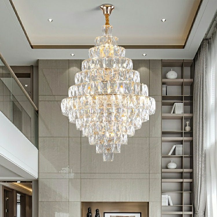 Extra Large Foyer Pure Crystal Ceiling Light Fixture Living Room Entrance Staircase Chandelier - briglamps