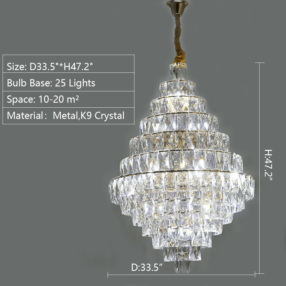 Extra Large Foyer Pure Crystal Ceiling Light Fixture Living Room Entrance Staircase Chandelier - briglamps