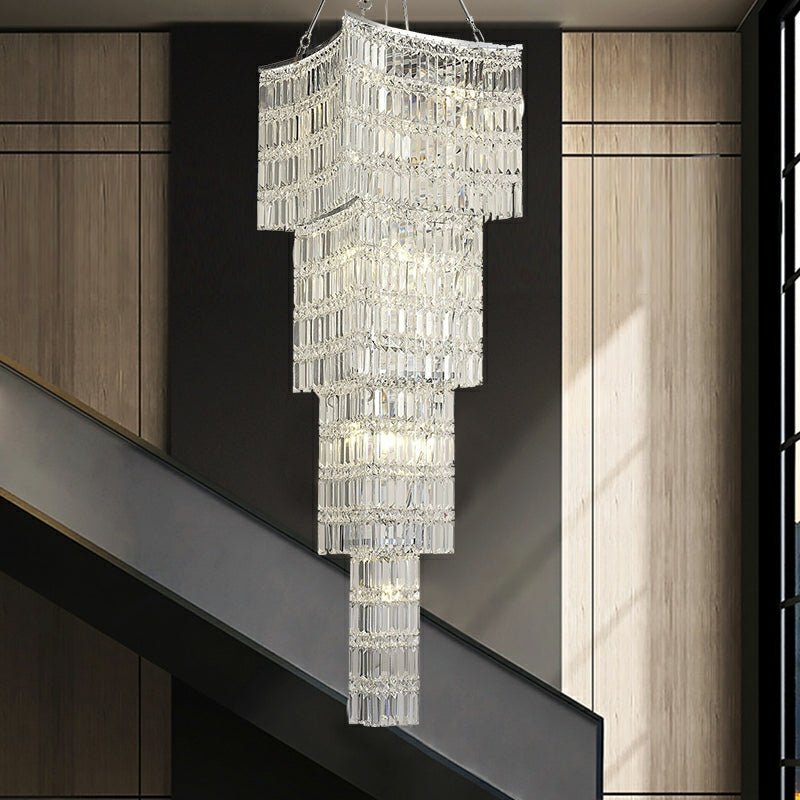Extra Large Foyer Vertical Layers K9 Crystal Chandelier Chrome Ceiling Lighting Fixture For Staircase Entryway Decor - briglamps